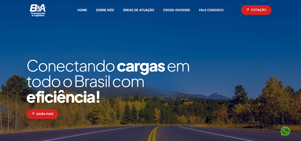 Site da B&A Transportes e Logística