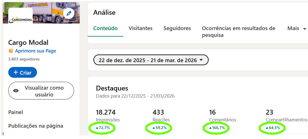 Exemplo de desempenho no LinkedIn de cliente